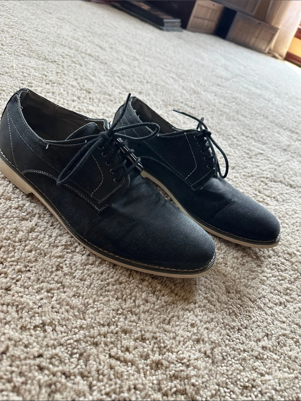 Steve Madden Black Canvas Derby Lace-Up Shoes